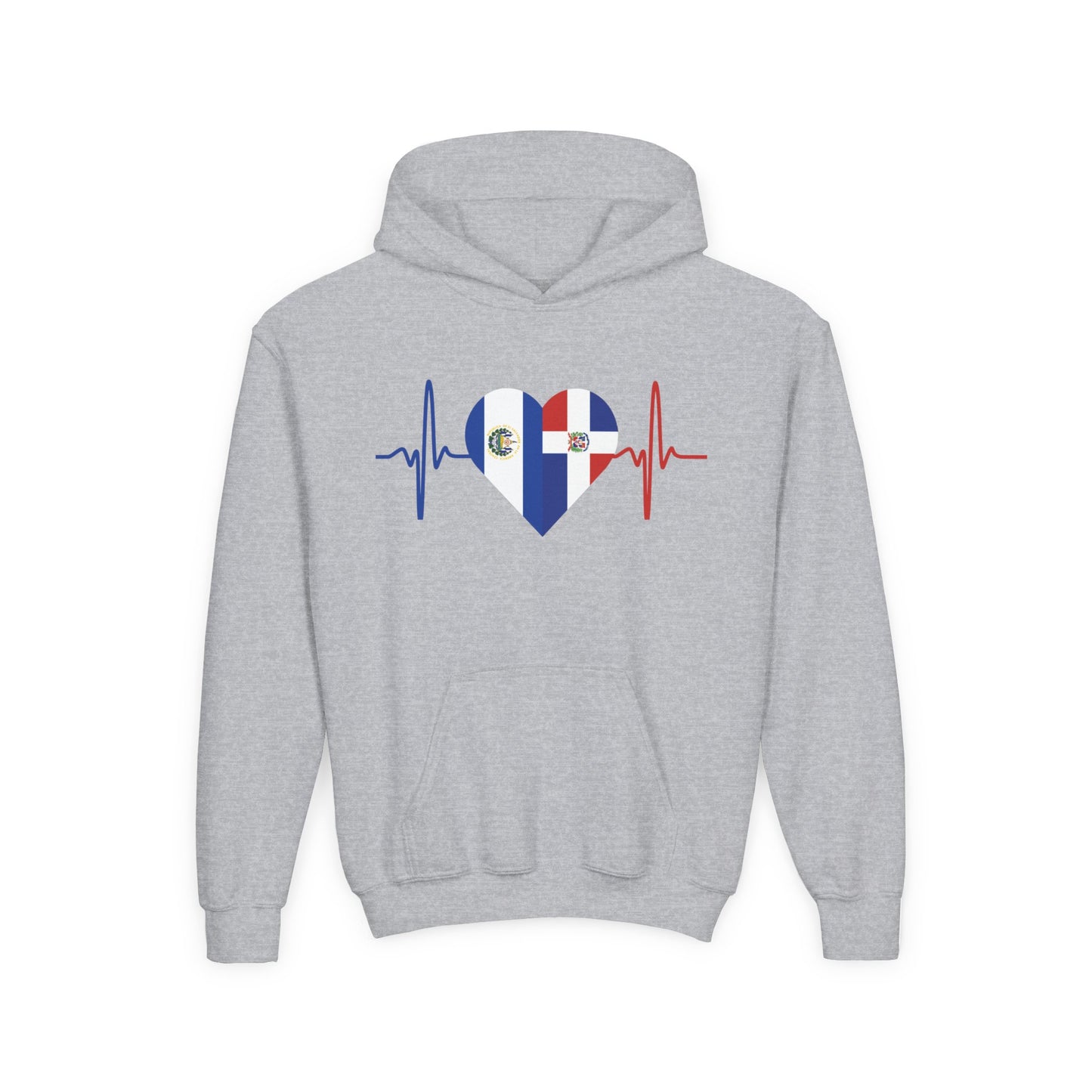 El Salvador and Dominican Republic Youth Hooded Sweatshirt I Sudadera para Niños El Salvador y República Dominicana
