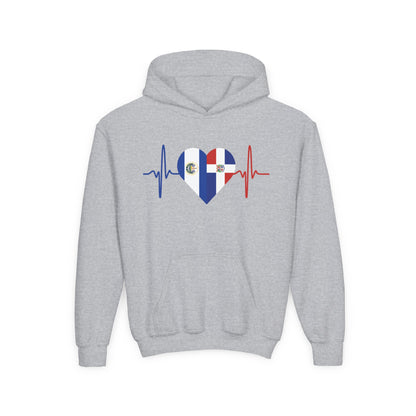 El Salvador and Dominican Republic Youth Hooded Sweatshirt I Sudadera para Niños El Salvador y República Dominicana