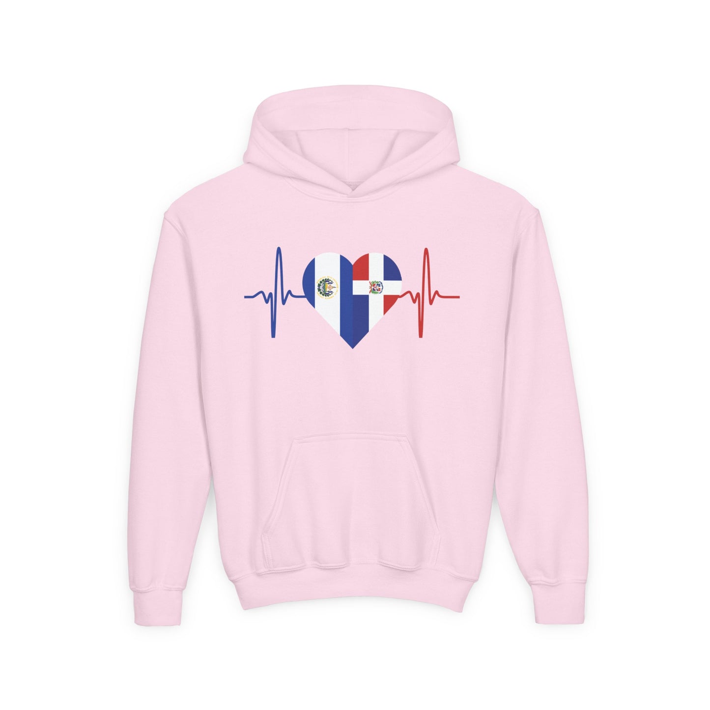 El Salvador and Dominican Republic Youth Hooded Sweatshirt I Sudadera para Niños El Salvador y República Dominicana