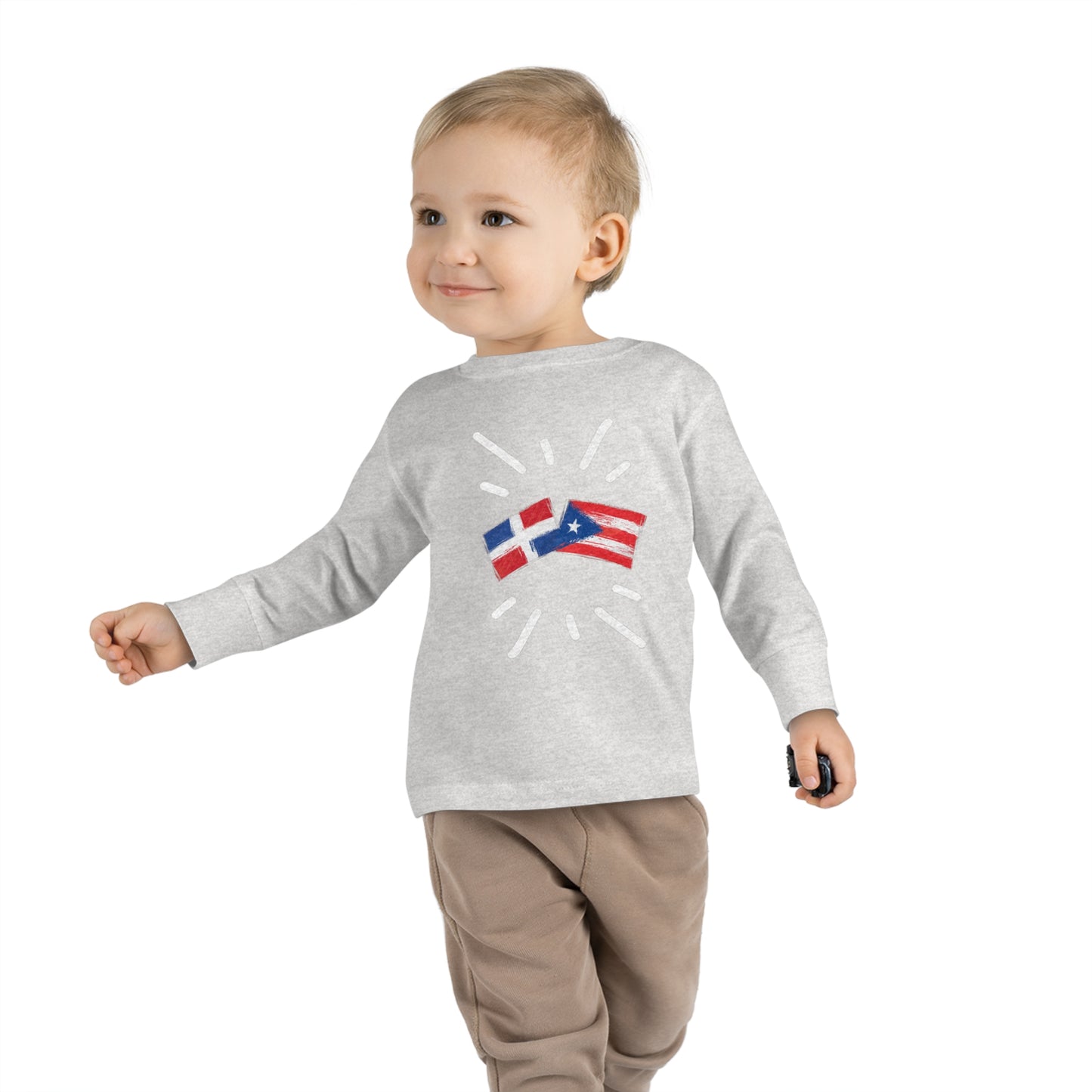 Puerto Rico & Dominican Republic Long Sleeve Toddler Tee I Camiseta manga larga para Toddler Puerto Rico y República Dominicana