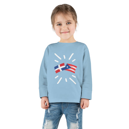 Puerto Rico & Dominican Republic Long Sleeve Toddler Tee I Camiseta manga larga para Toddler Puerto Rico y República Dominicana